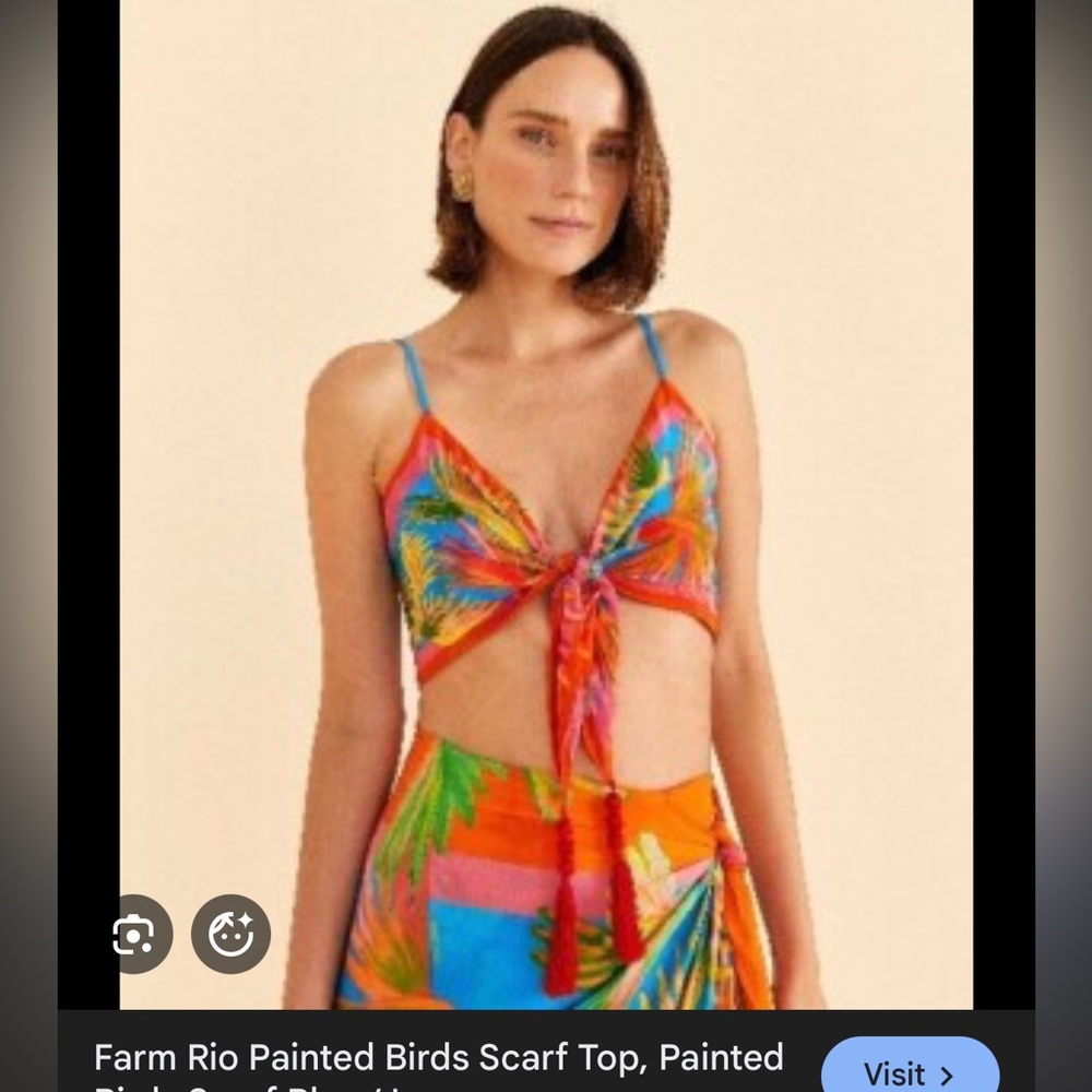 FARM Rio Colorful Tropical Crop Top Painted Birds size M NWT